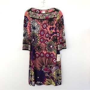 Ali Ro Floral Midi Dress In Peach Multi Drapey A-Line With Flare Sleeves 6 NWT